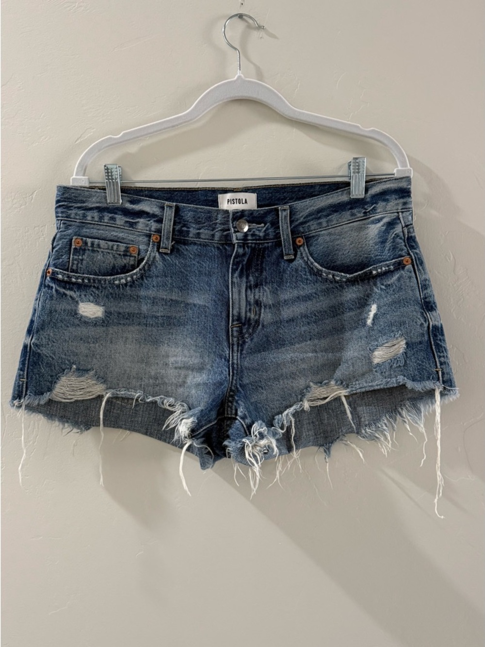 Pistola Distressed Dark Blue Denim Cutoff Shorts